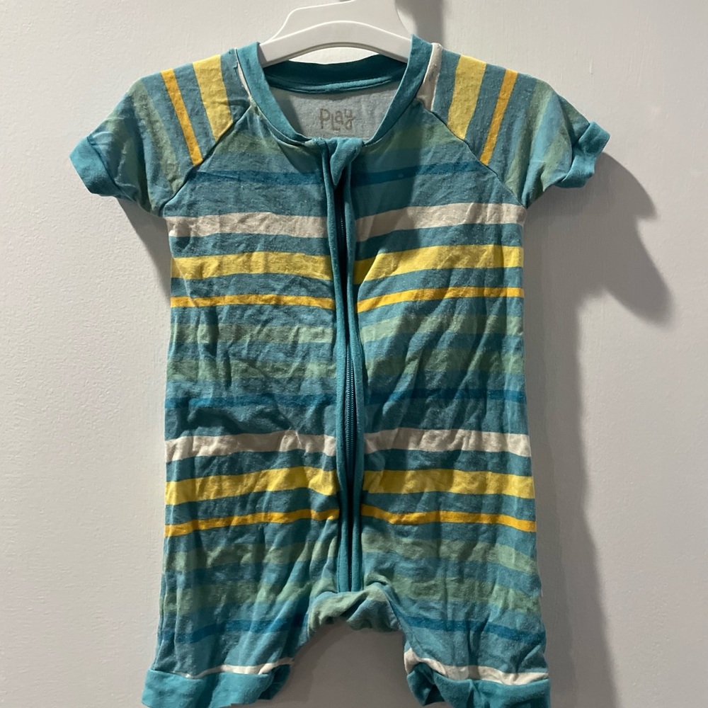 Little Sleepies Striped Blue and Yellow Baby Romper